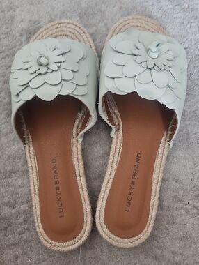 Lucky Brand Pale Mint Floral Slide Mules